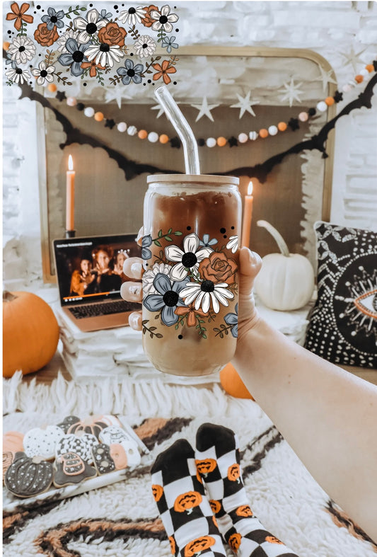 Fall Flower Glass Cup